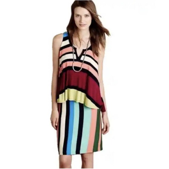 Anthropologie Maeve M Dress Striped Sleeveless Layered Multi Color Block 1415 - Picture 1 of 6